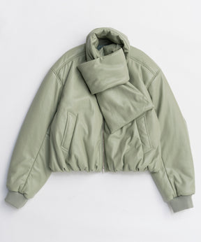 [25WINTER PRE-ORDER] Leather Puffer Jacket With Muffler