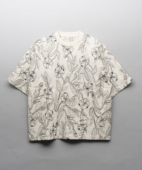 Flower Embroidery Prime-Over Crew Neck T-Shirt