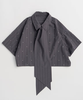 [2026Summer PRE-ORDER]Studded Half-Sleeve Bow Tie Shirt
