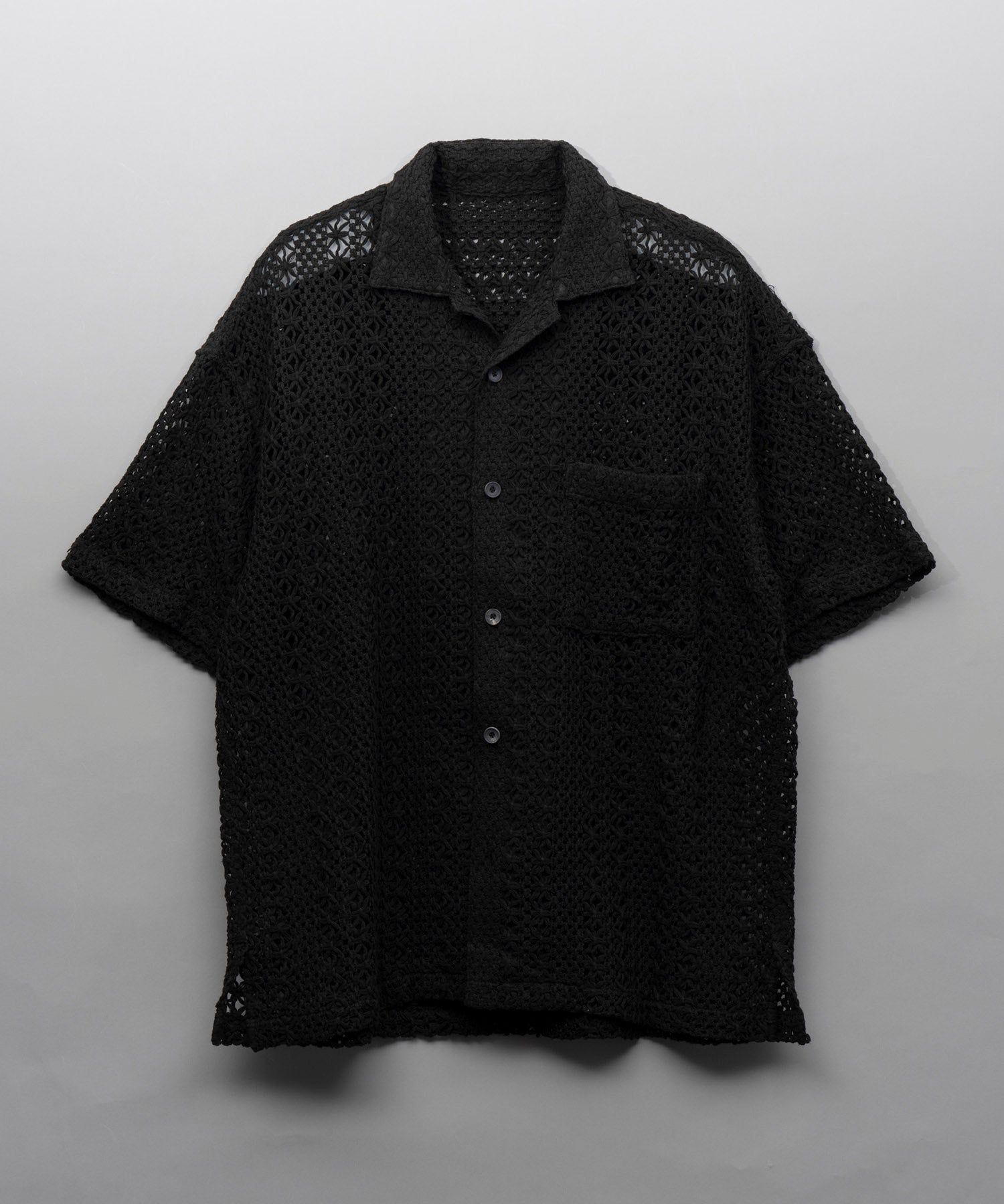Crochet Like Mesh Prime-Over Short Sleeve Shirt