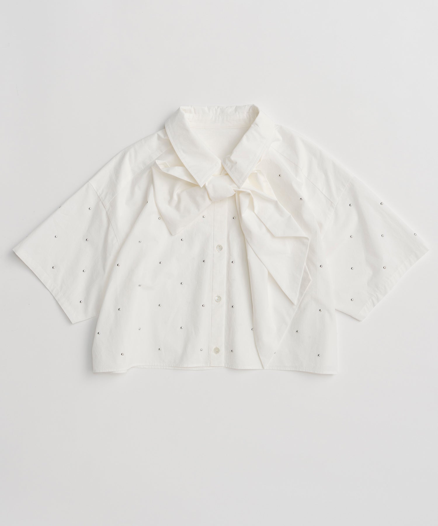 [2026Summer PRE-ORDER]Studded Half-Sleeve Bow Tie Shirt