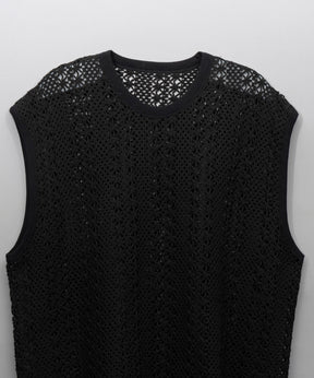 Crochet Like Mesh Prime-Over Sleeveless T-Shirt