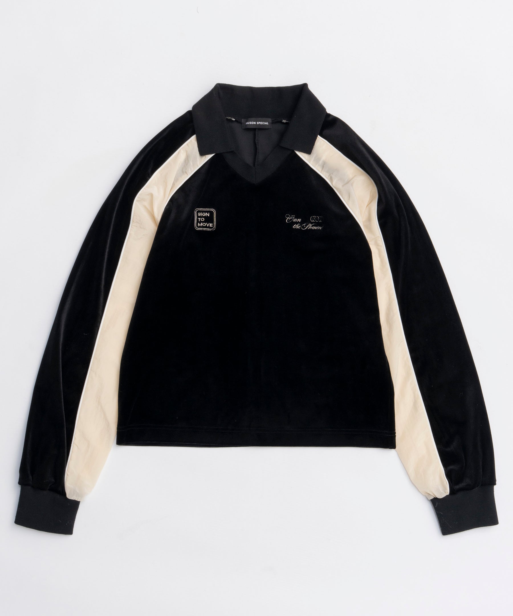 トップス MAISON SPECIAL/Sleeves Jersey Tops 25WINTER PRE-ORDER】Velour Combination Sporty Jersey Tops