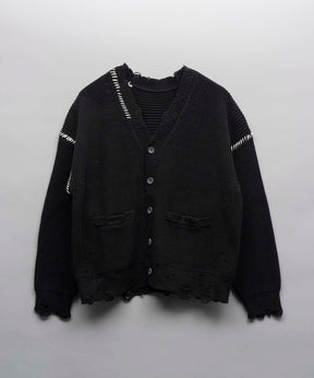 [24AW Pre-Order] Embroidery Damage Prime-Over V-Neck Knit Cardigan