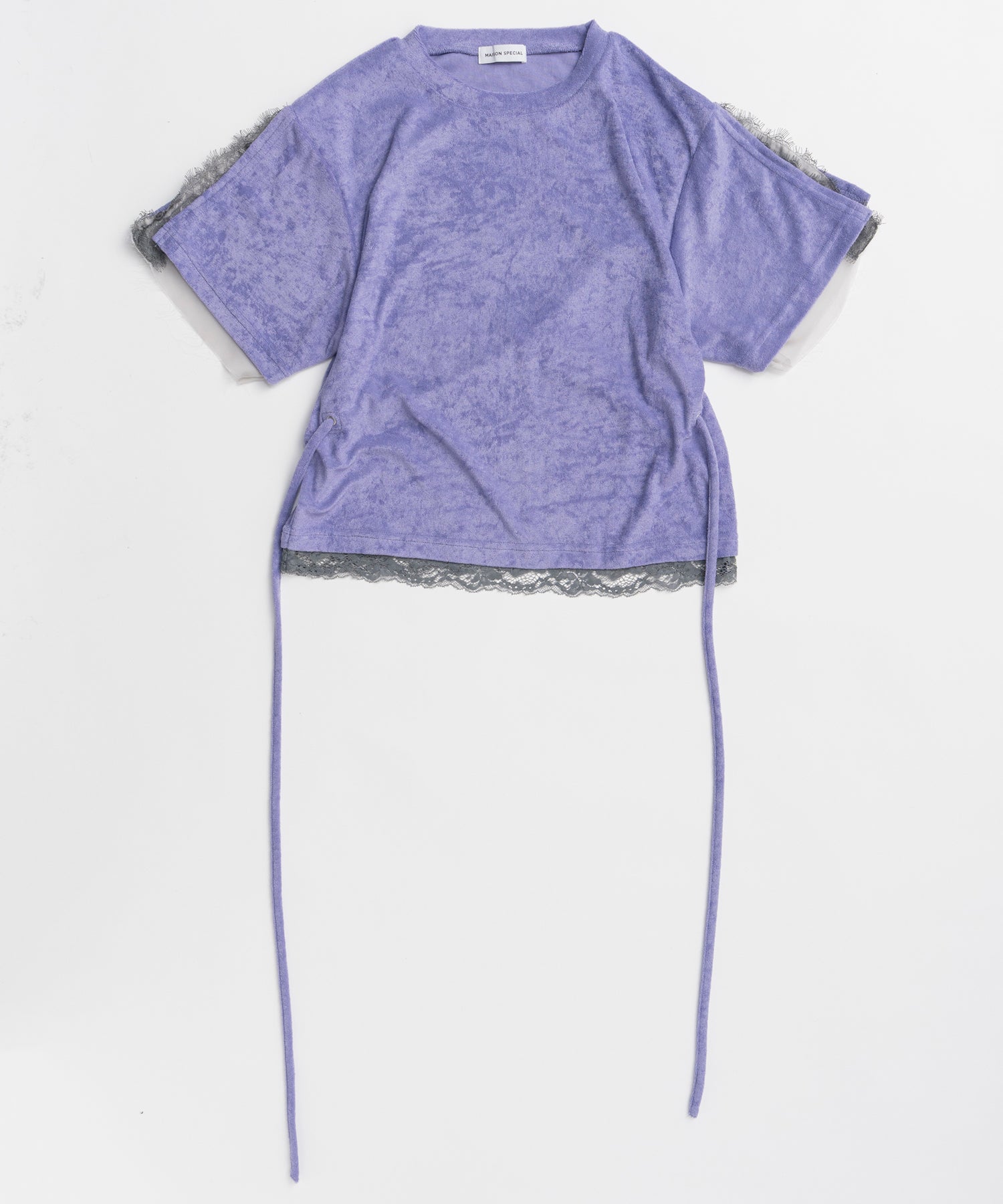 2WAY Lace Trim Pile T-Shirt