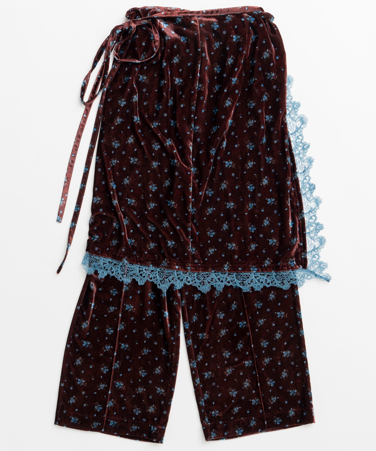 【26WINTER PRE-ORDER】Lace-Trim Velour Wrap Skirt Pants