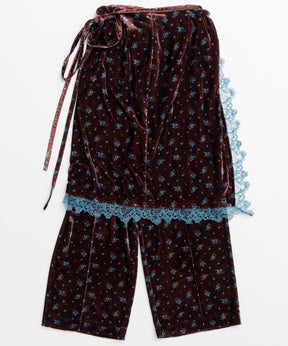 【26WINTER PRE-ORDER】Lace-Trim Velour Wrap Skirt Pants