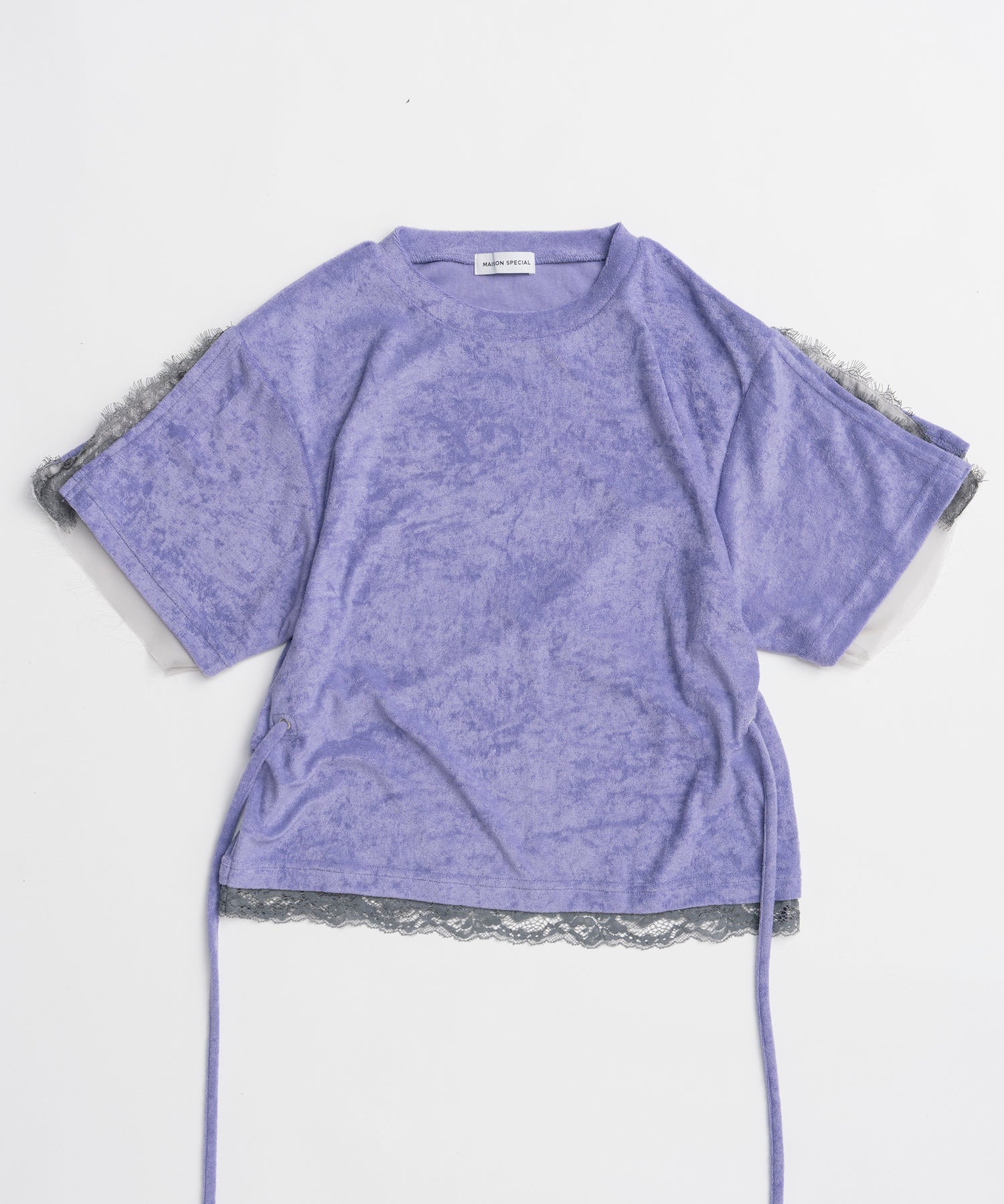 2WAY Lace Trim Pile T-Shirt