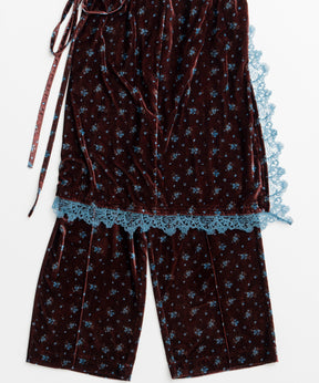 【26WINTER PRE-ORDER】Lace-Trim Velour Wrap Skirt Pants