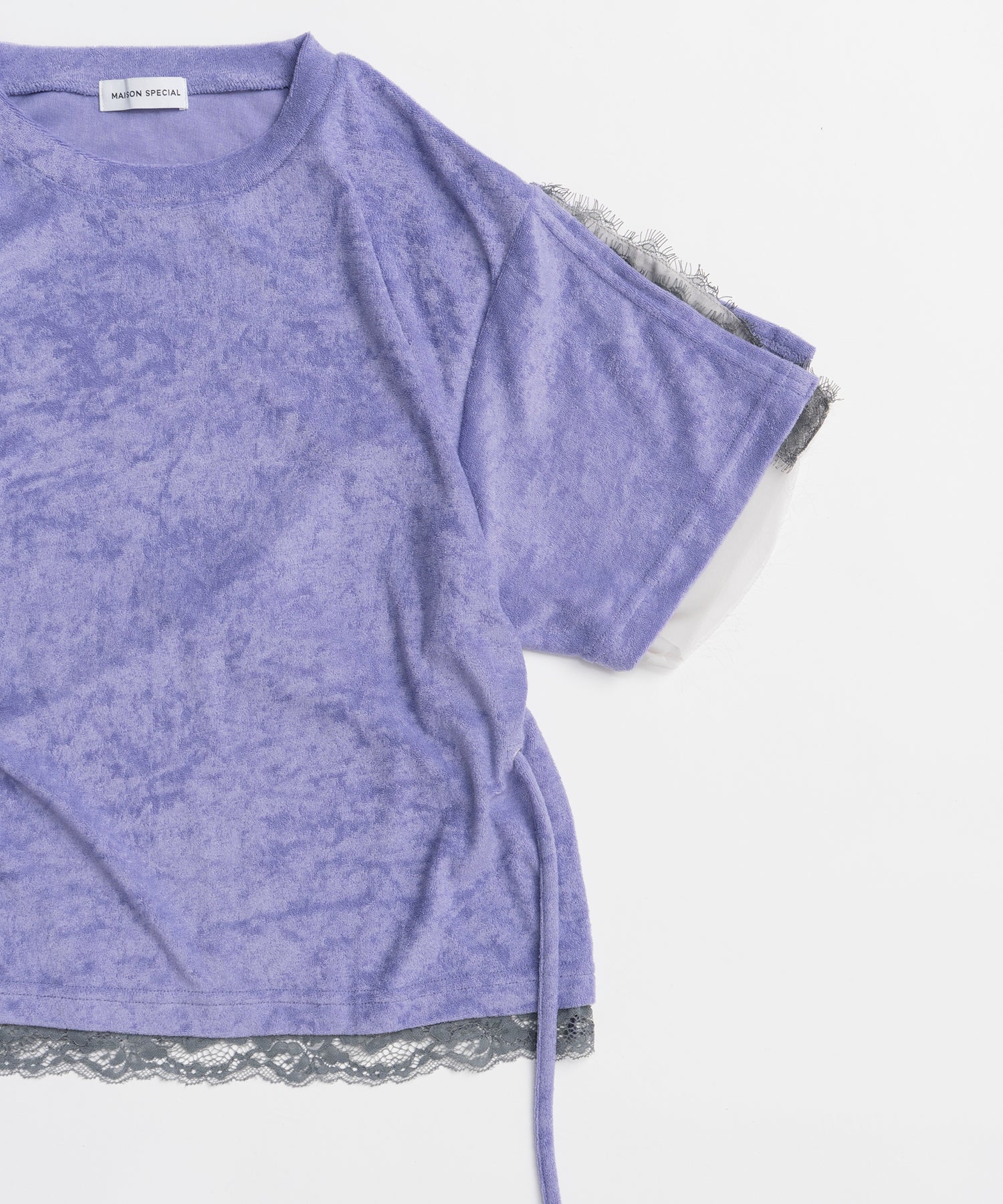 2WAY Lace Trim Pile T-Shirt