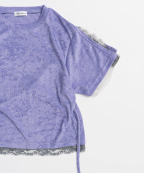 2WAY Lace Trim Pile T-Shirt
