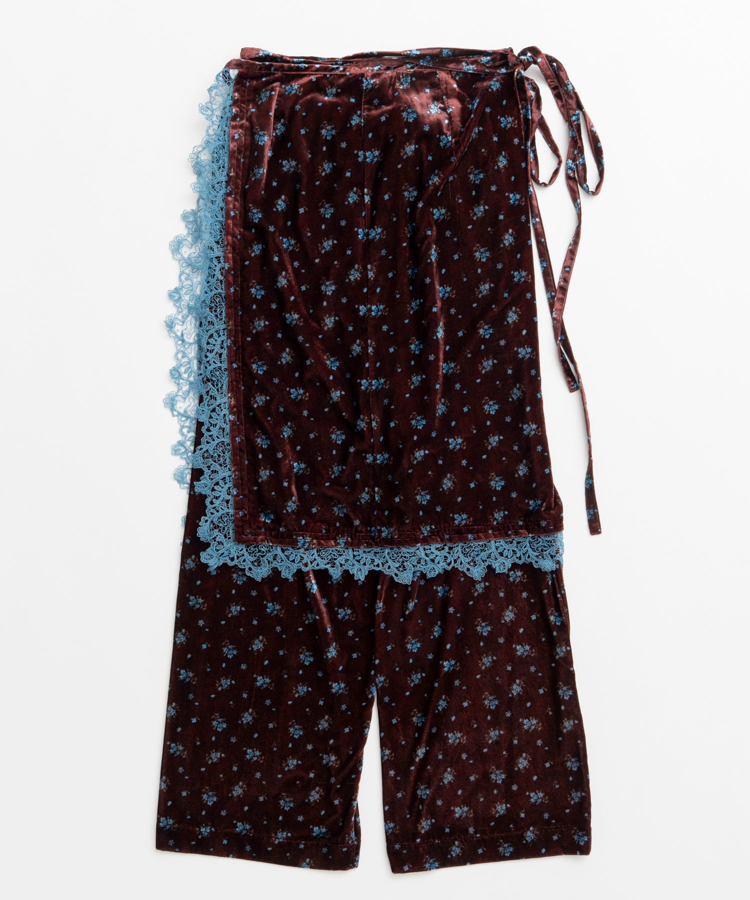 【26WINTER PRE-ORDER】Lace-Trim Velour Wrap Skirt Pants
