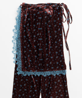 【26WINTER PRE-ORDER】Lace-Trim Velour Wrap Skirt Pants