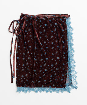 【26WINTER PRE-ORDER】Lace-Trim Velour Wrap Skirt Pants