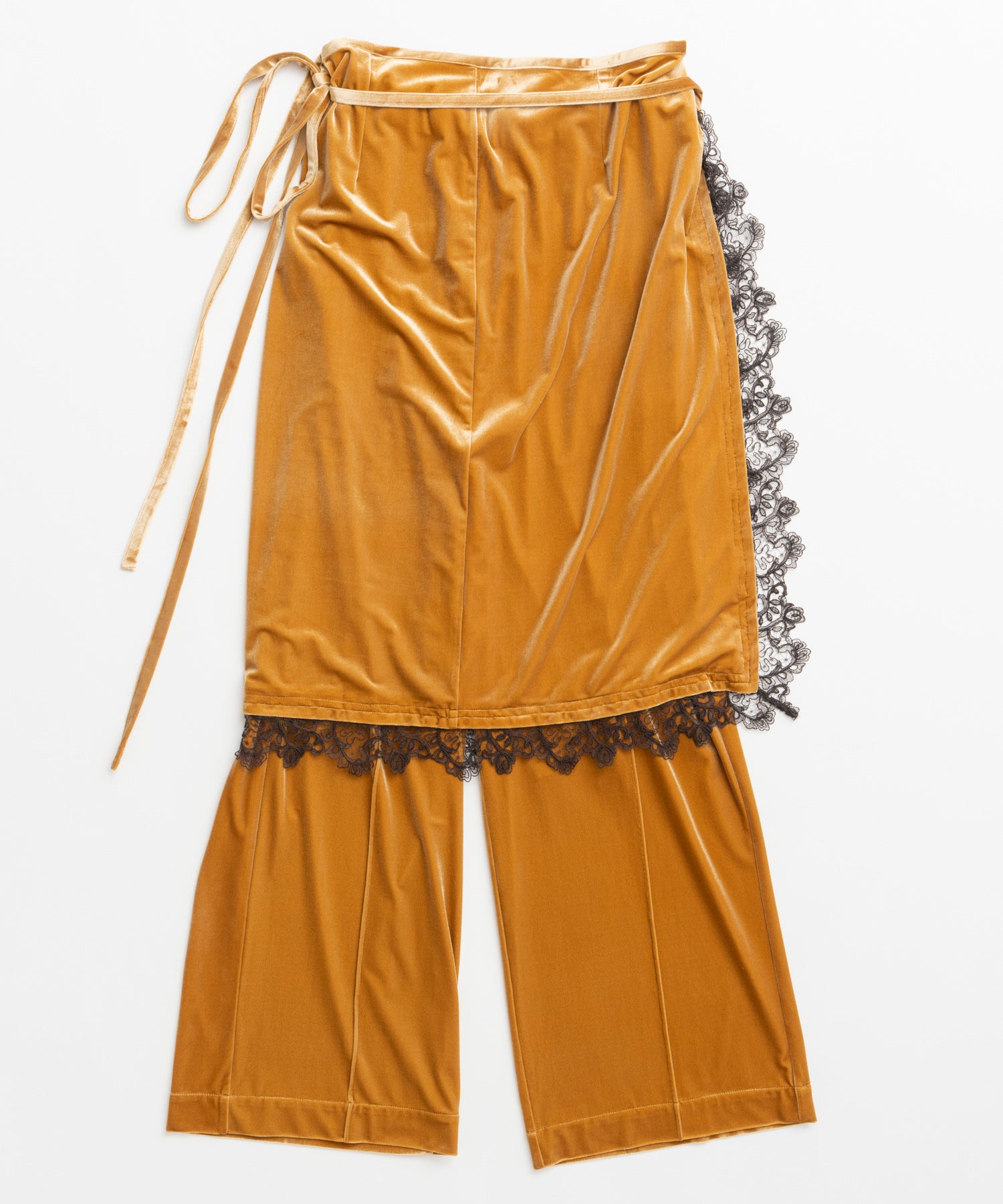 【26WINTER PRE-ORDER】Lace-Trim Velour Wrap Skirt Pants