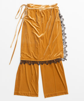 【26WINTER PRE-ORDER】Lace-Trim Velour Wrap Skirt Pants