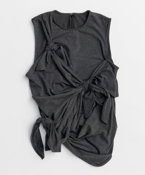 Knot Sleeveless Border T-Shirt