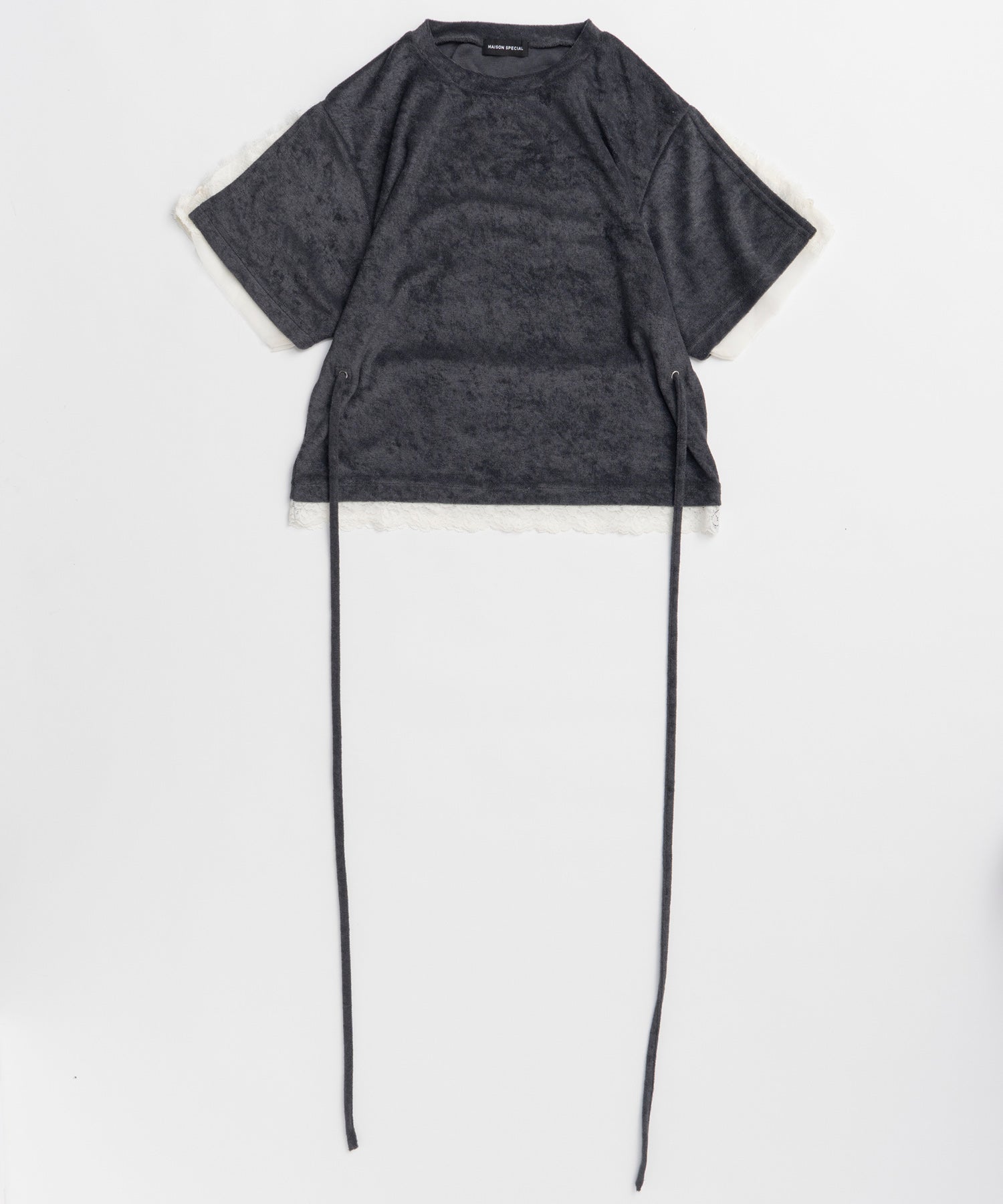 2WAY Lace Trim Pile T-Shirt