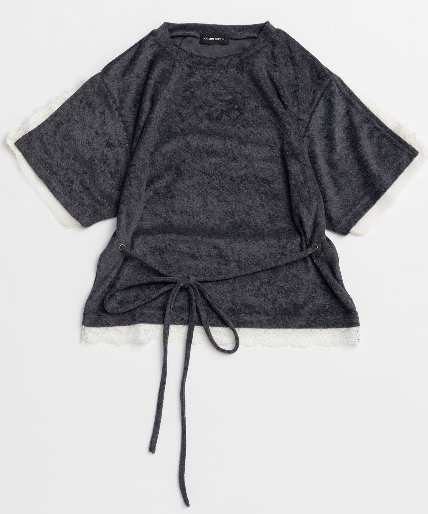 2WAY Lace Trim Pile T-Shirt