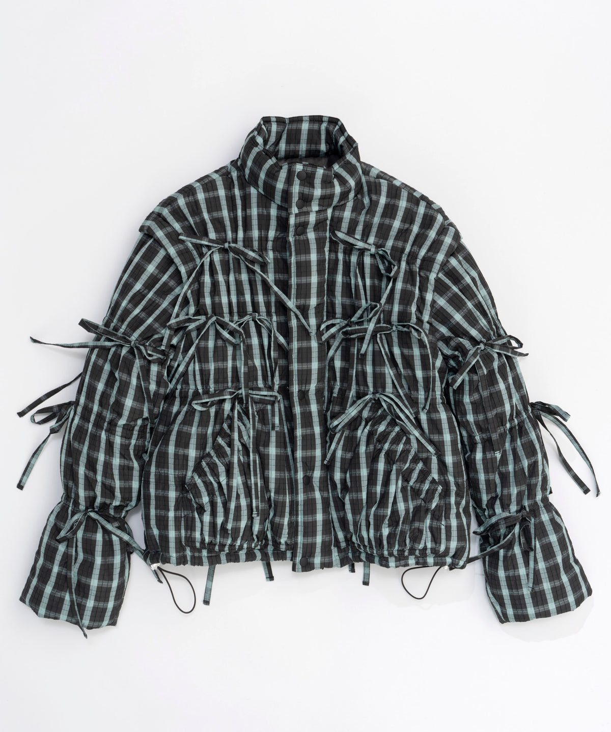 【24AUTUMN PRE-ORDER】2way Checkered Ribbon Puffer Jacket