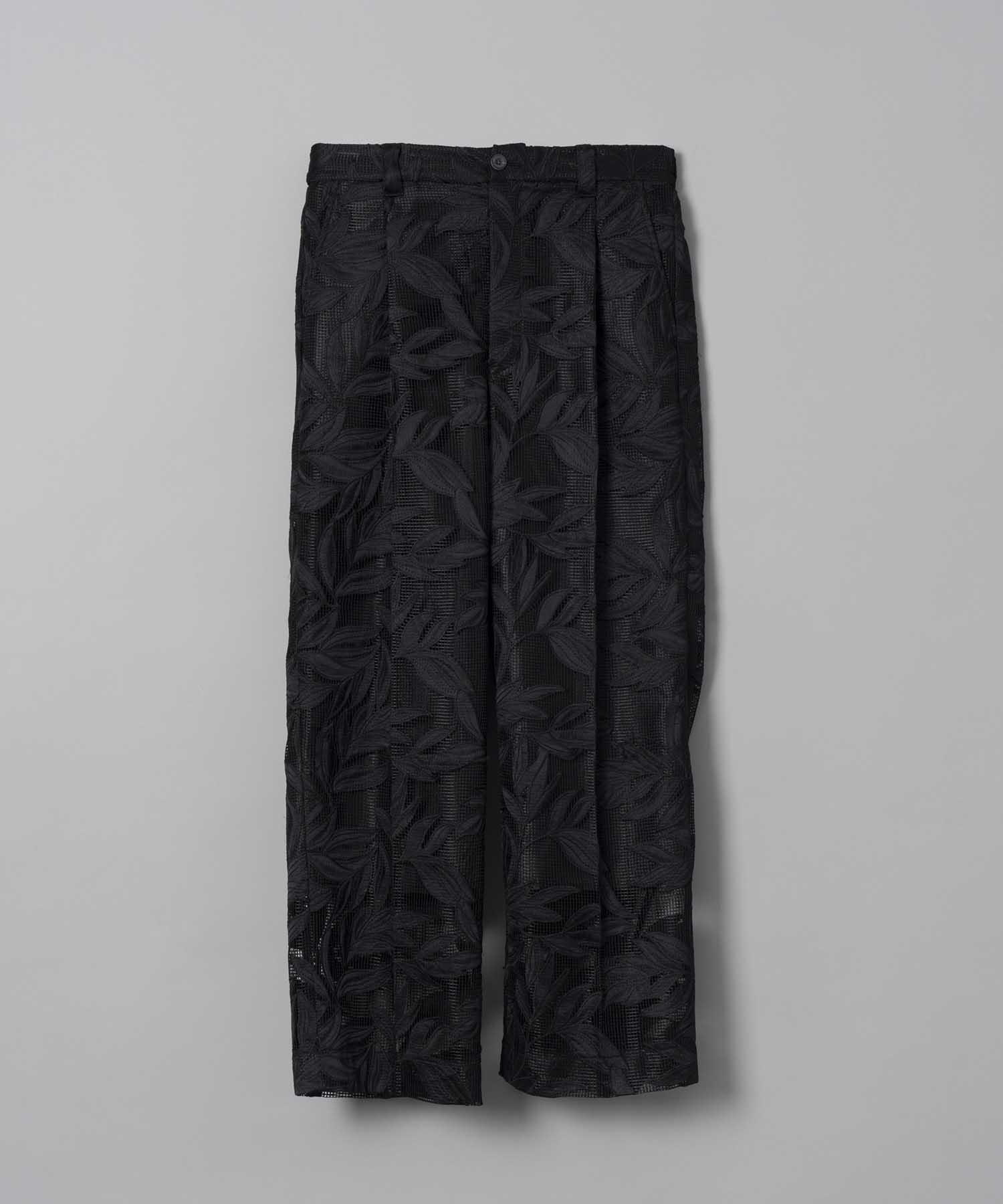 Flower Embroidery See-Through Wide Pants