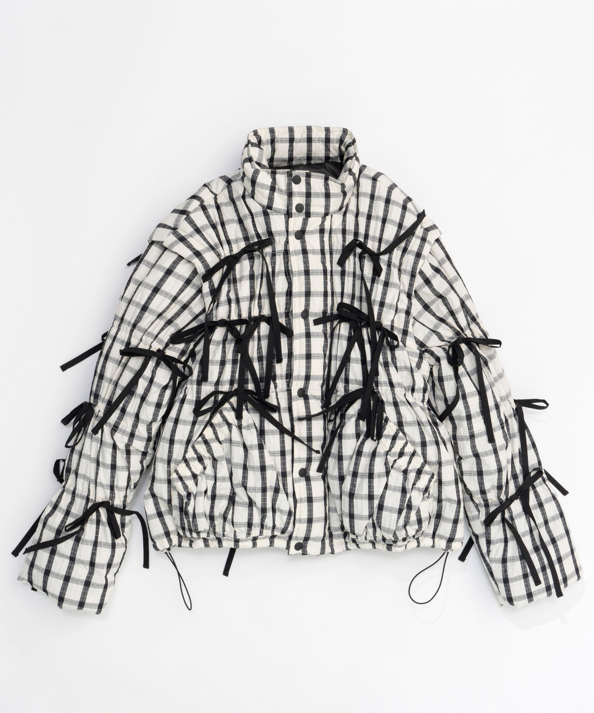 【24AUTUMN PRE-ORDER】2way Checkered Ribbon Puffer Jacket
