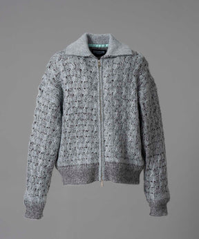 Prime-Over Mohair Mixed Plating Cable Knit Zip Blouson