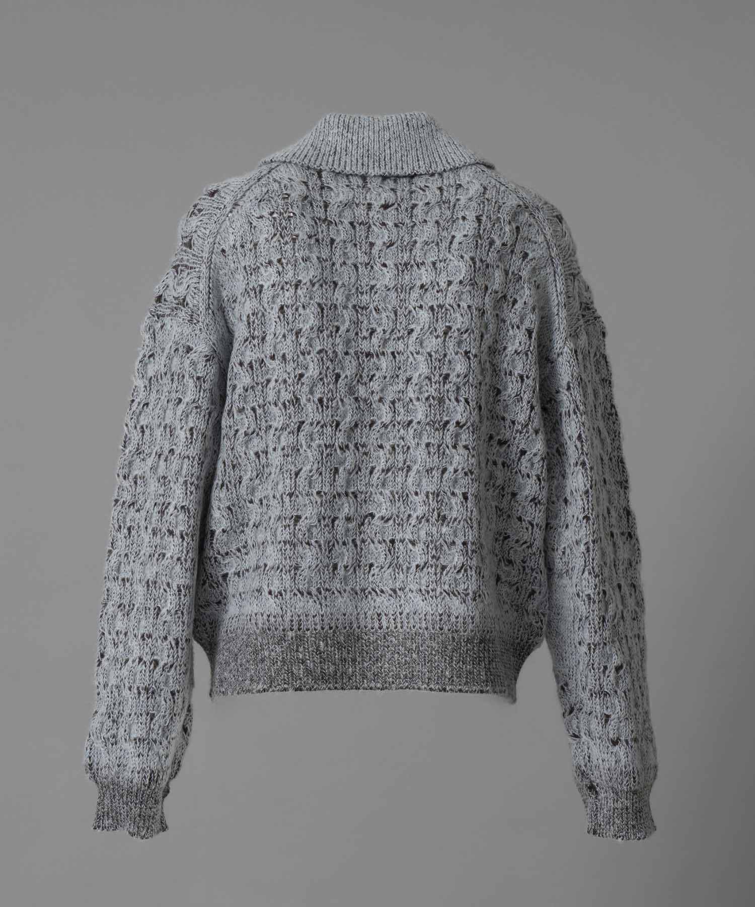 Prime-Over Mohair Mixed Plating Cable Knit Zip Blouson