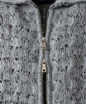 Prime-Over Mohair Mixed Plating Cable Knit Zip Blouson