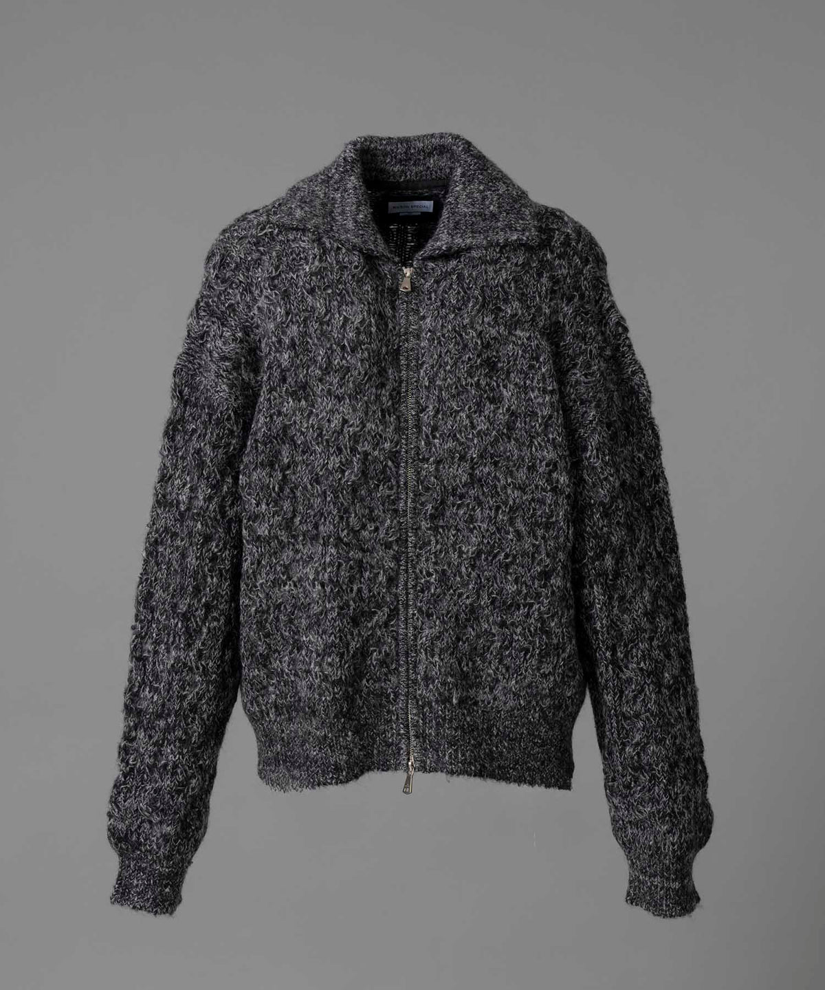 Prime-Over Mohair Mixed Plating Cable Knit Zip Blouson