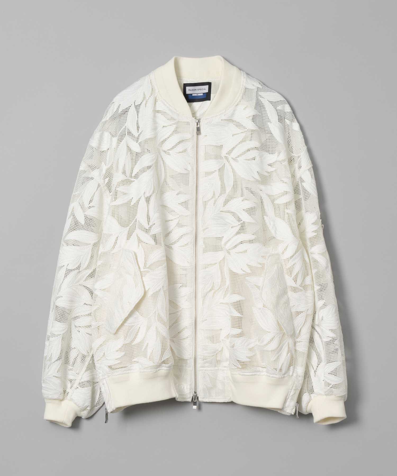 Flower Embroidery See-Through Prime-Over MA-1 Bomber Jacket