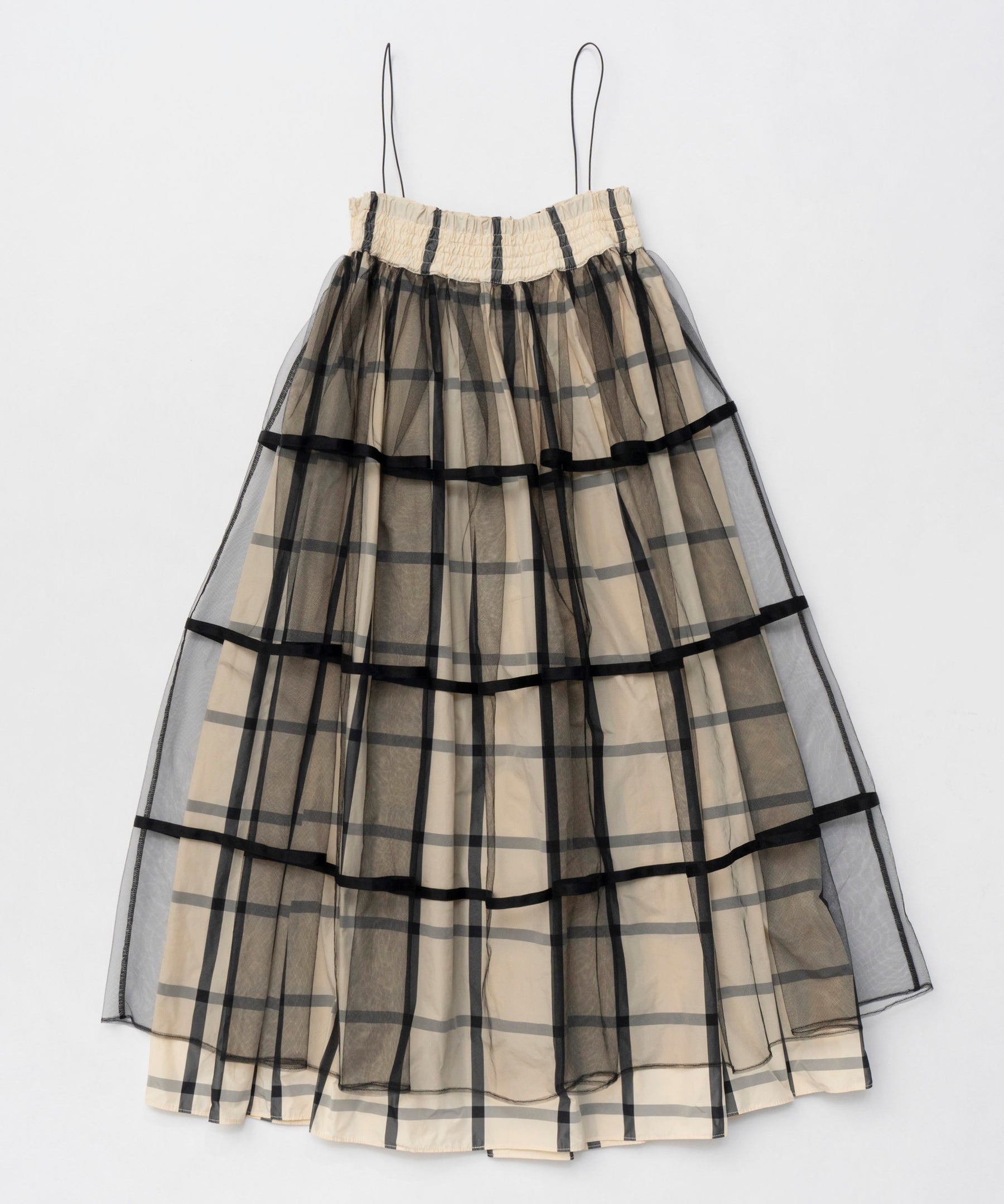 【25SPRING PRE-ORDER】2way Tulle Layered Plaid Pattern Volume Silhouette Skirt