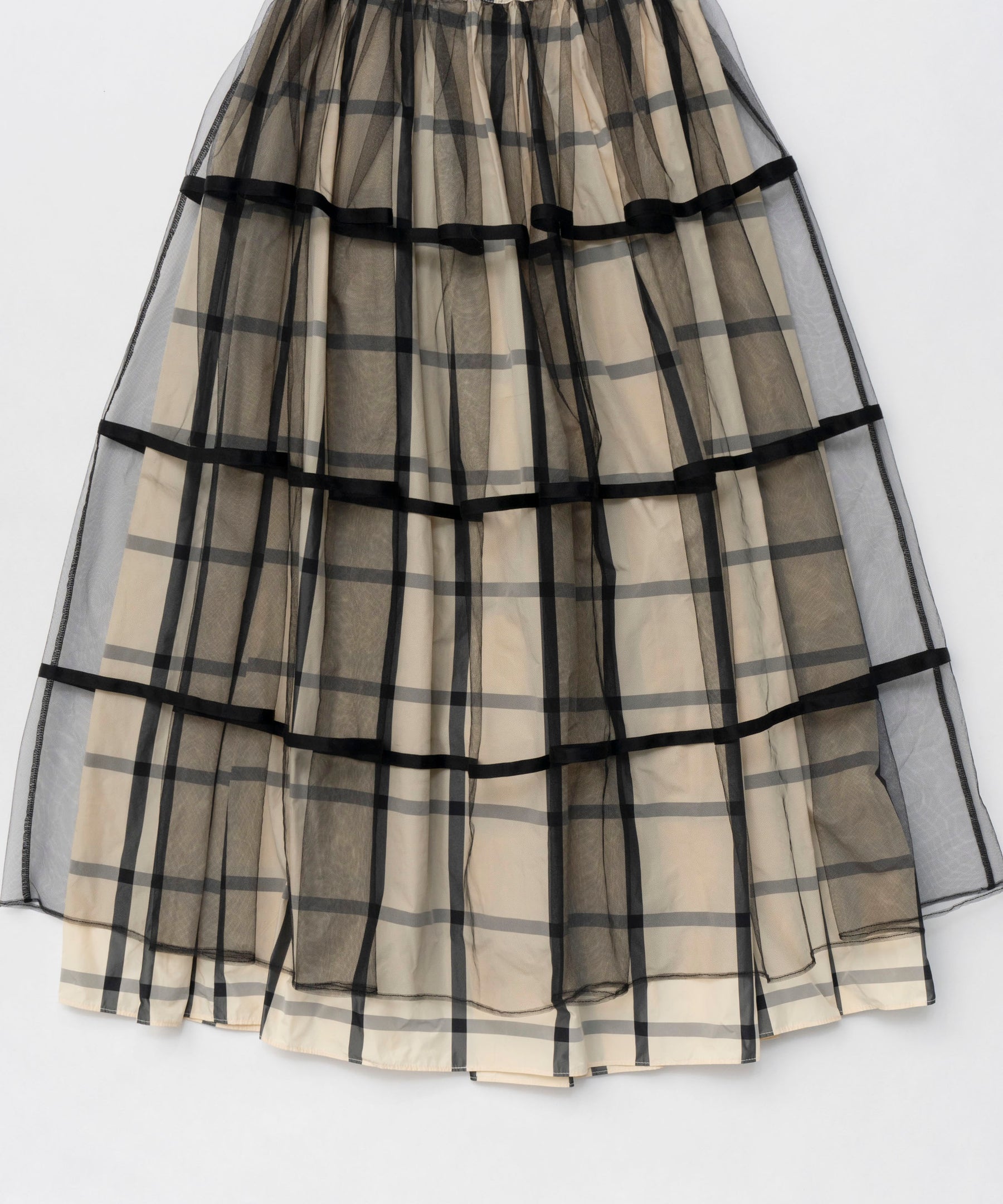 【25SPRING PRE-ORDER】2way Tulle Layered Plaid Pattern Volume Silhouette Skirt