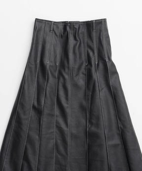 【24WINTER PRE-ORDER】Tack Pleats Vegan Leather Long Skirt