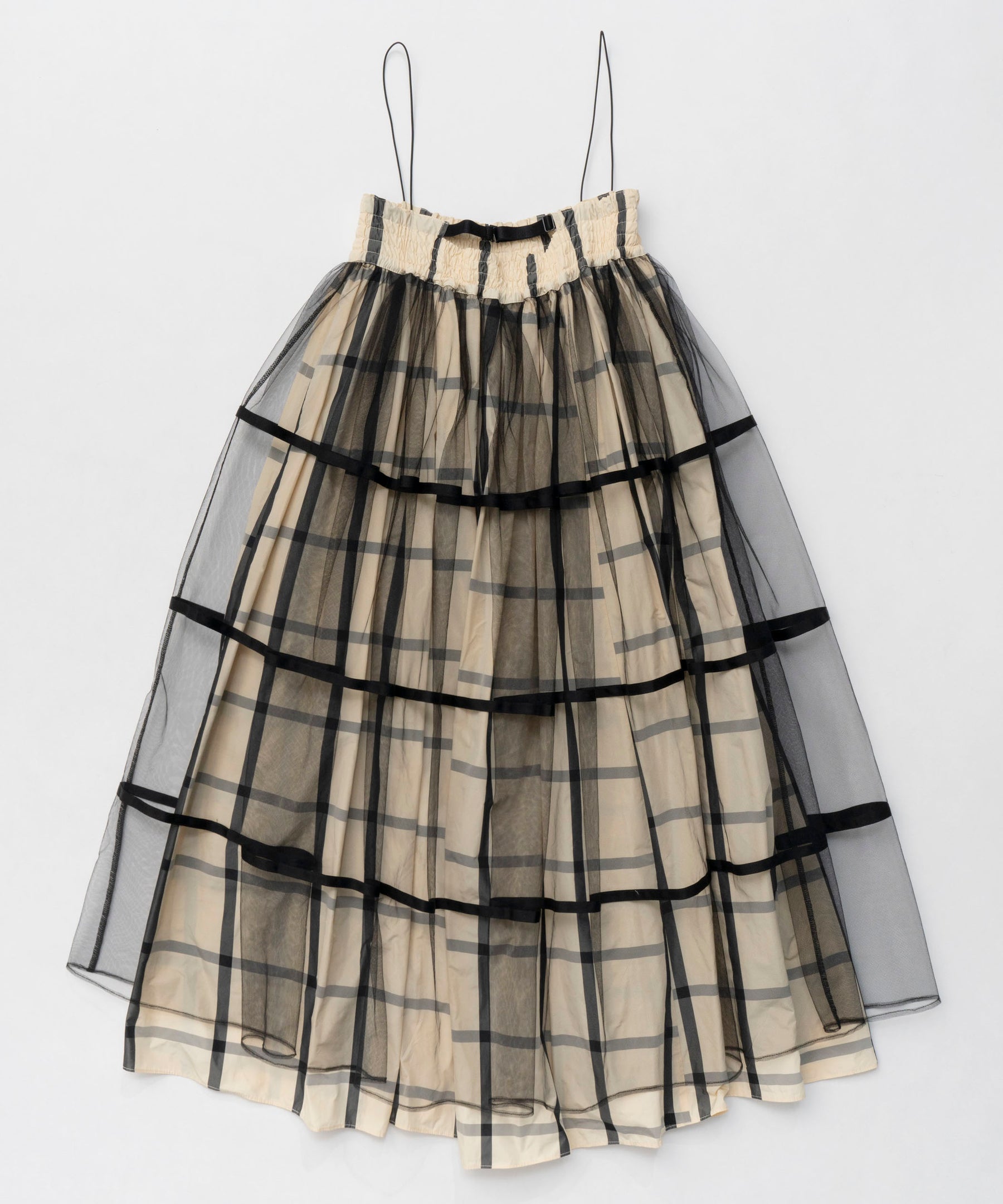 【25SPRING PRE-ORDER】2way Tulle Layered Plaid Pattern Volume Silhouette Skirt