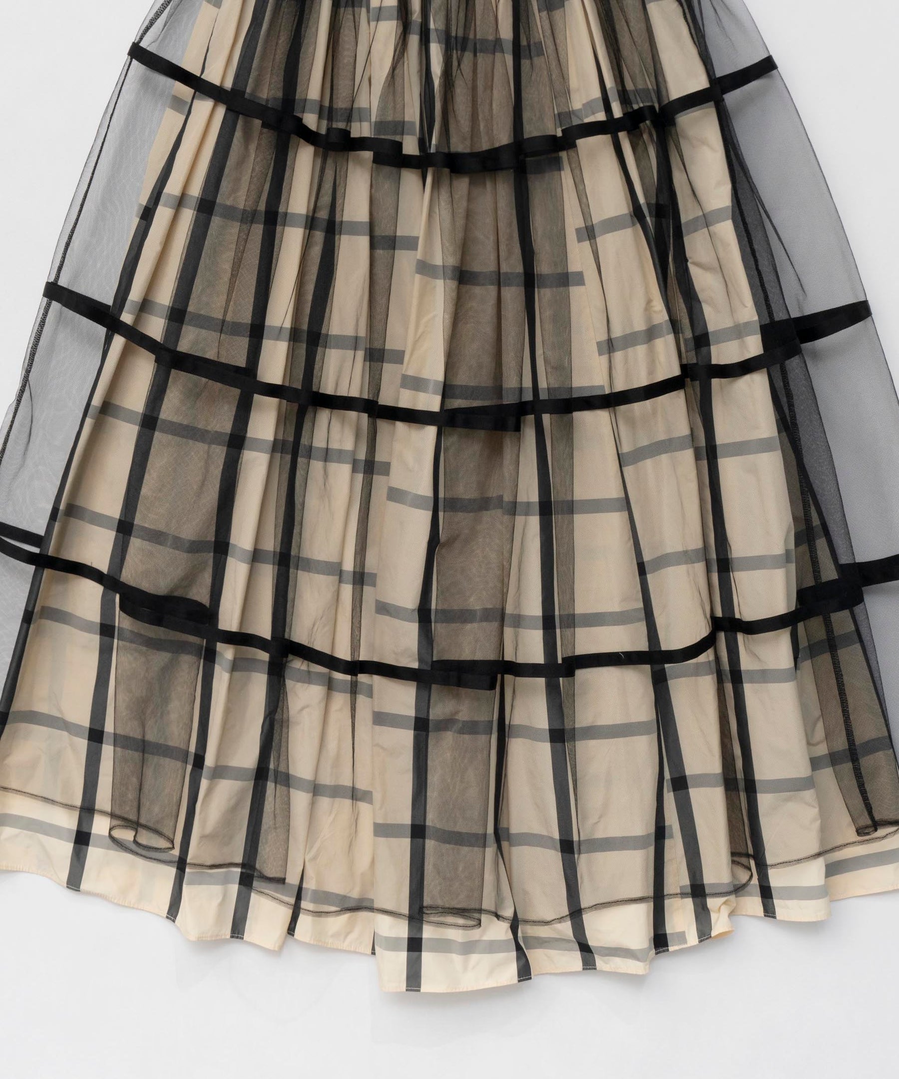 【25SPRING PRE-ORDER】2way Tulle Layered Plaid Pattern Volume Silhouette Skirt