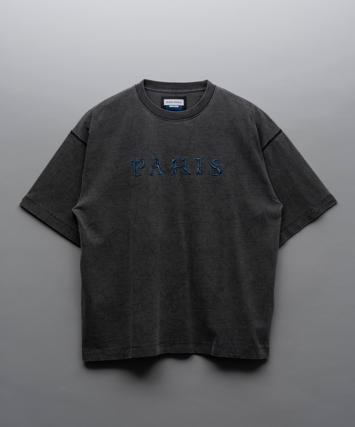 [24ss Pre-Order] "Paris" Embroidery Prime-Over Pigment Crew Neck T-Shirt