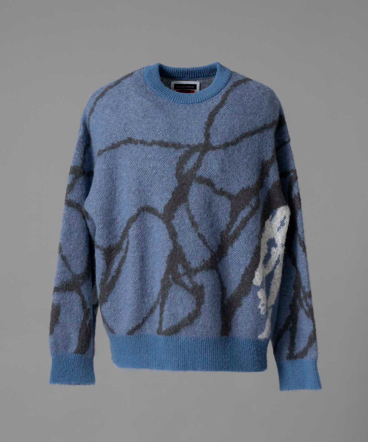 Prime-Over Drawing Mohair Shaggy Crew Neck Knit Pullover