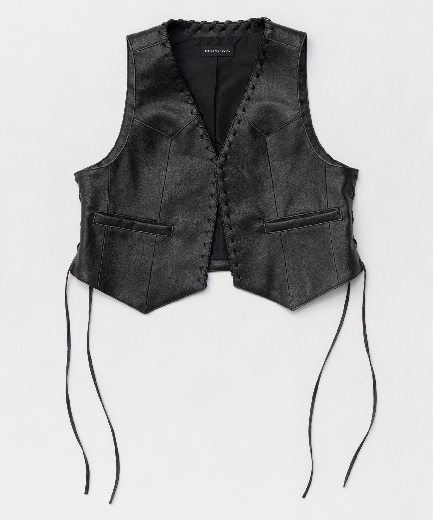 【25SPRING PRE-ORDER】Lace Up Short Length Vegan Leather Vest