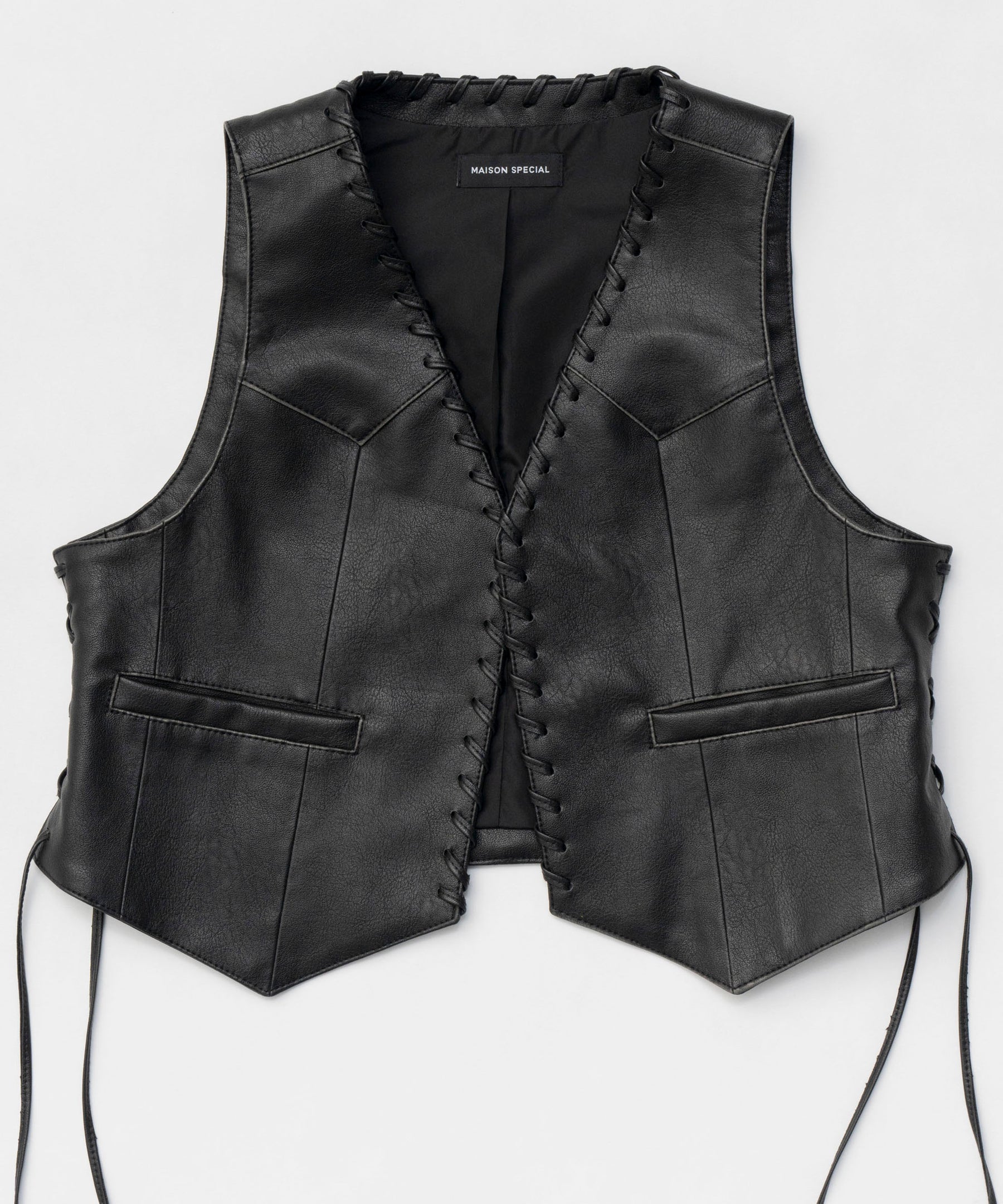 【25SPRING PRE-ORDER】Lace Up Short Length Vegan Leather Vest