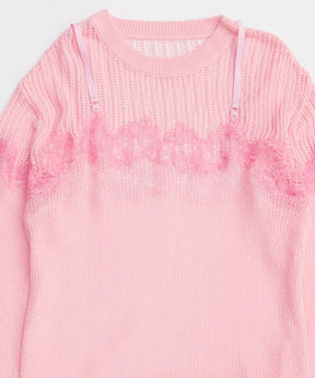 【26SPRING PRE-ORDER】Lace-Combi Mesh Knit Pullover