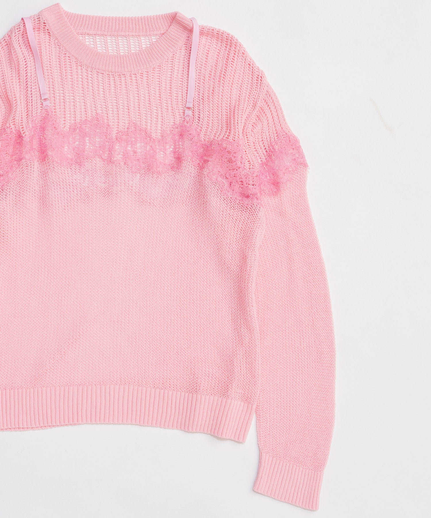 【26SPRING PRE-ORDER】Lace-Combi Mesh Knit Pullover