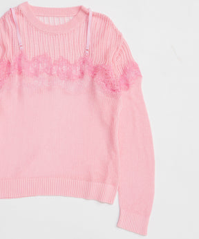 【26SPRING PRE-ORDER】Lace-Combi Mesh Knit Pullover