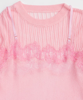 【26SPRING PRE-ORDER】Lace-Combi Mesh Knit Pullover