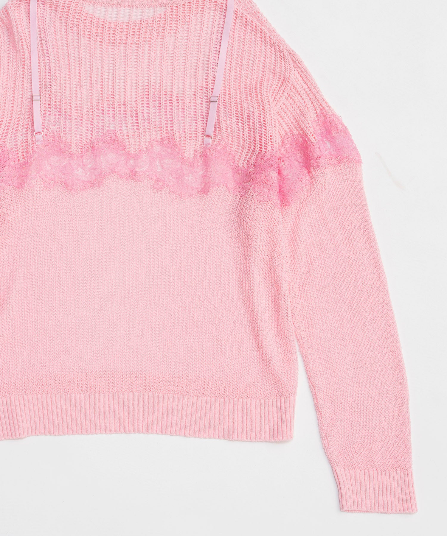 【26SPRING PRE-ORDER】Lace-Combi Mesh Knit Pullover