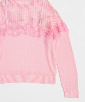 【26SPRING PRE-ORDER】Lace-Combi Mesh Knit Pullover