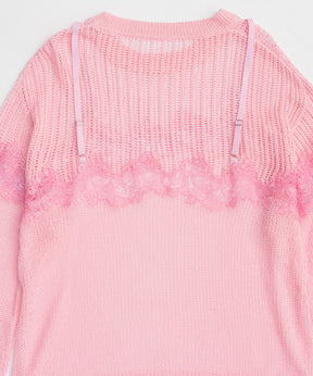 【26SPRING PRE-ORDER】Lace-Combi Mesh Knit Pullover