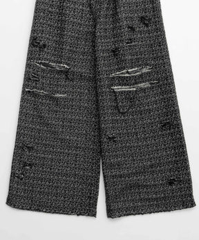 Tweed Distressed Wide Pants