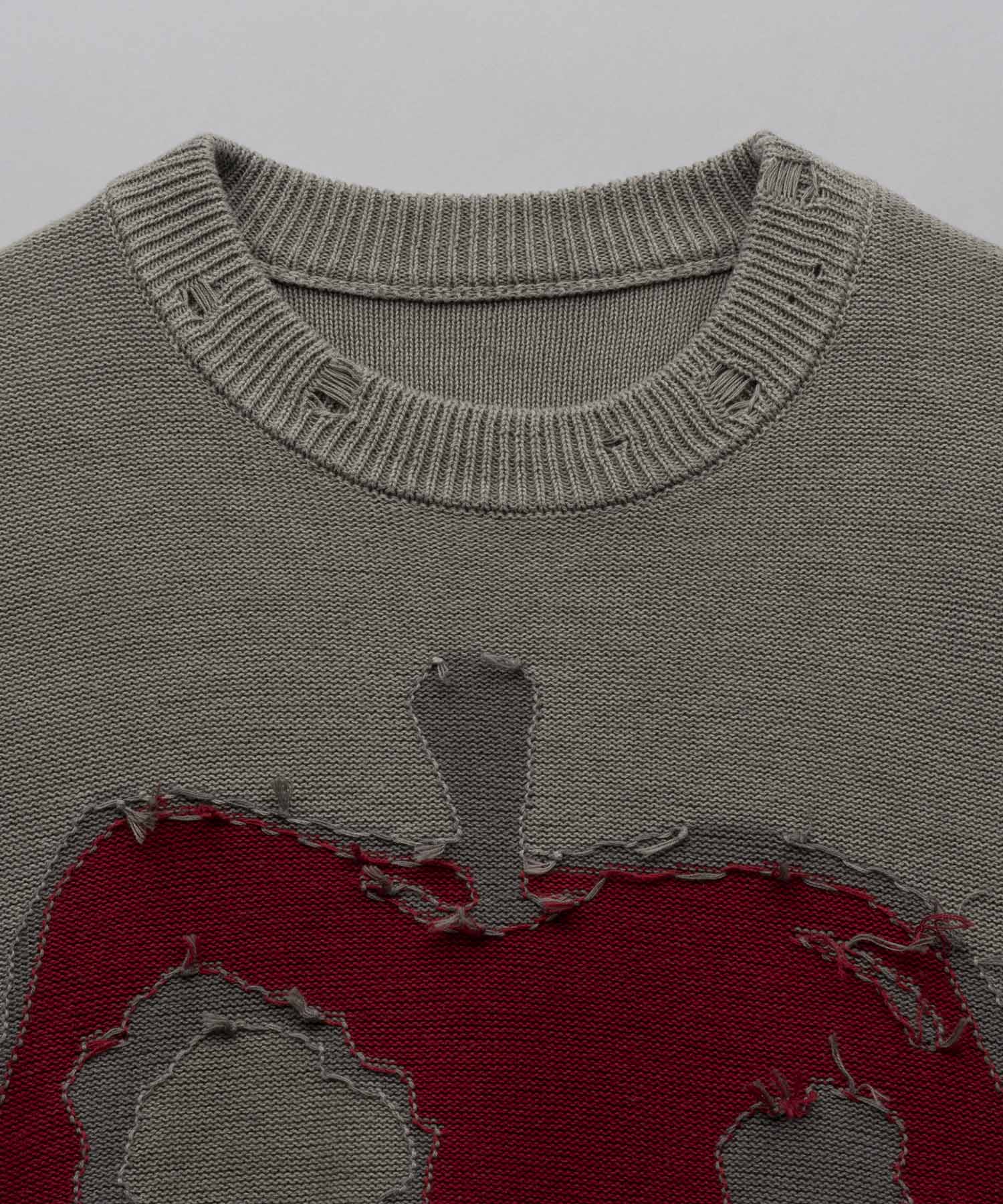 [24AW Pre-Order] Embroidery Damage Prime-Over Crew Neck Knit Pullover.