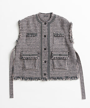 【26AUTUMN PRE-ORDER】Belted Tweed Oversized Vest
